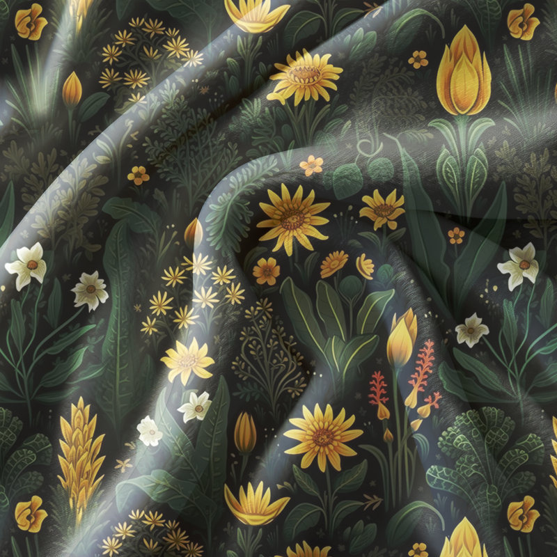 Throw Blanket, 68" W x 80" L, Black/Green/Yellow, Floral
