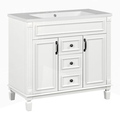 Meuble-lavabo de salle de bain moderne avec lavabo supérieur et 2 tiroirs