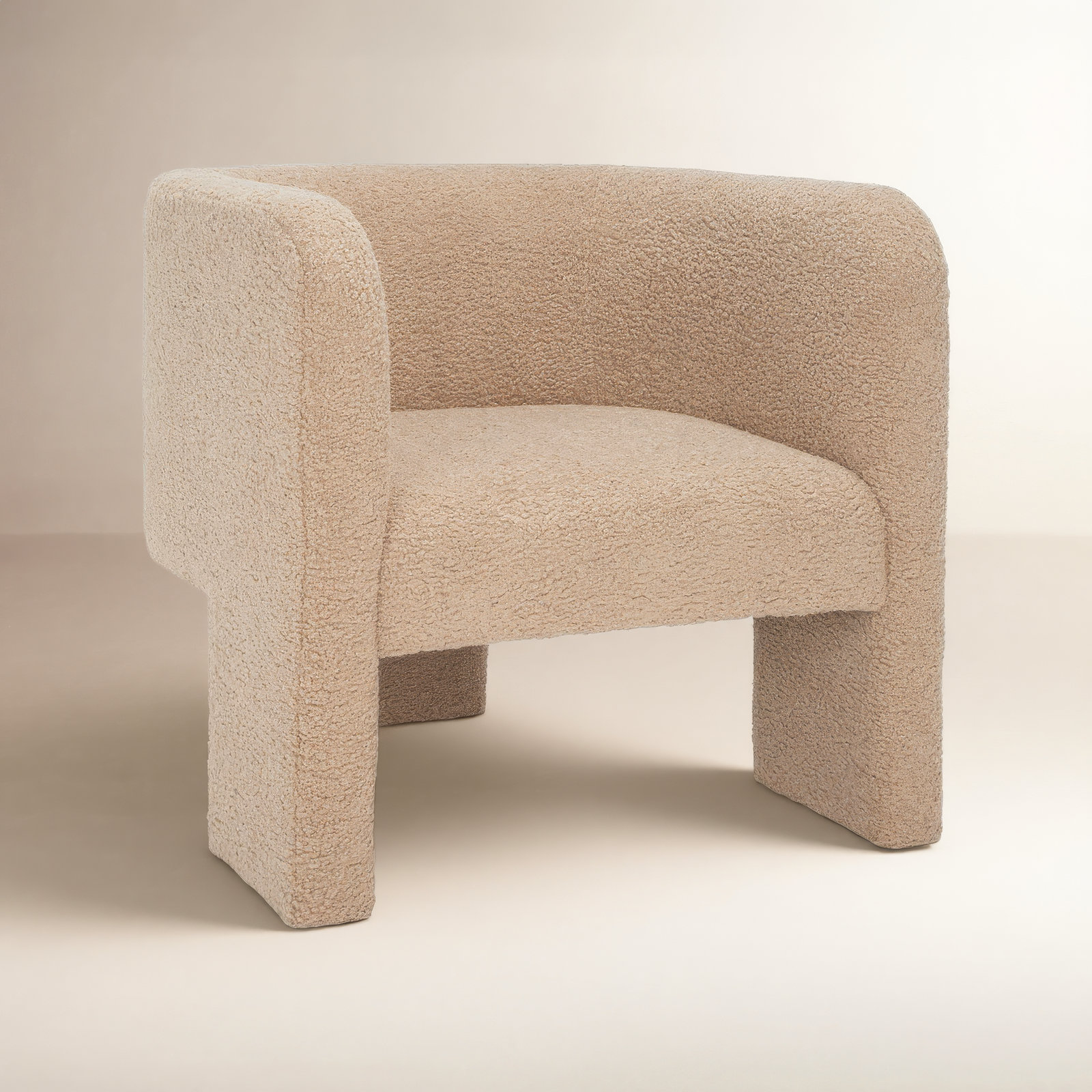 Ellum Linen Barrel Chair, Light Brown Faux Lambs Wool