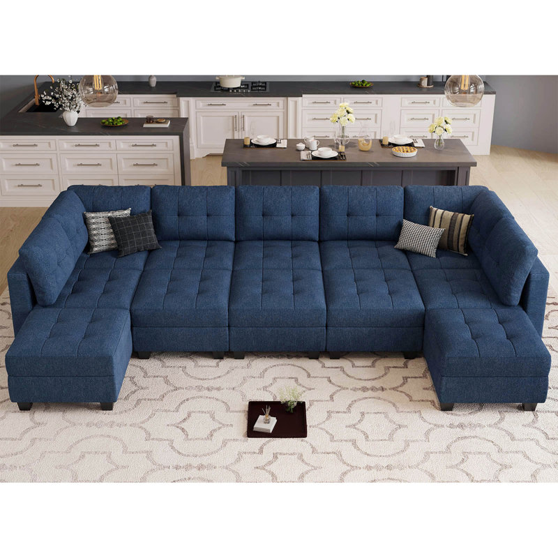 Soneson Ivery 143'' Wide Linen Large U Shaped Storage Sectional Modular Couch Variable Living room Sofa Bed Tufted Cushion Sleeper