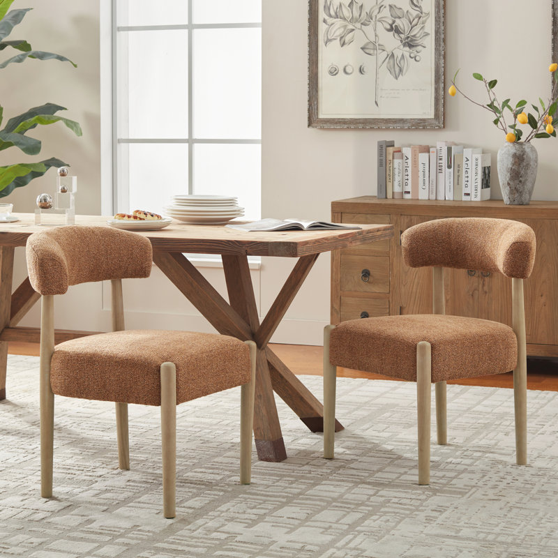 19.1'' H Upholstered Side Dining Chair (Set Of 2), Orange/Brown