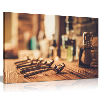 Barber Shop Decor Shaving Accessories - Wrapped Canvas Print
