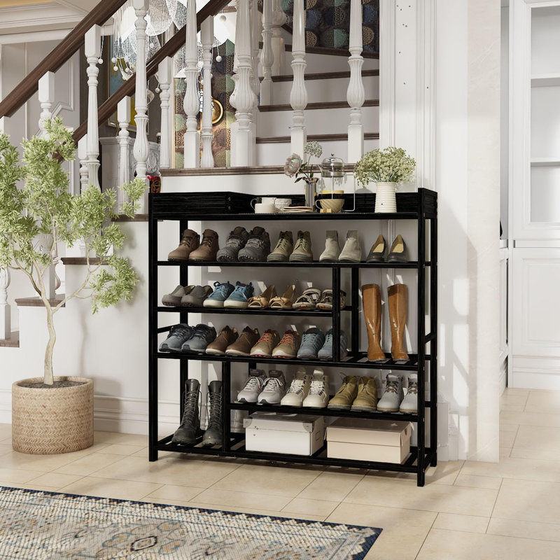 Range-chaussures en bambou avec boîte de rangement, Noir