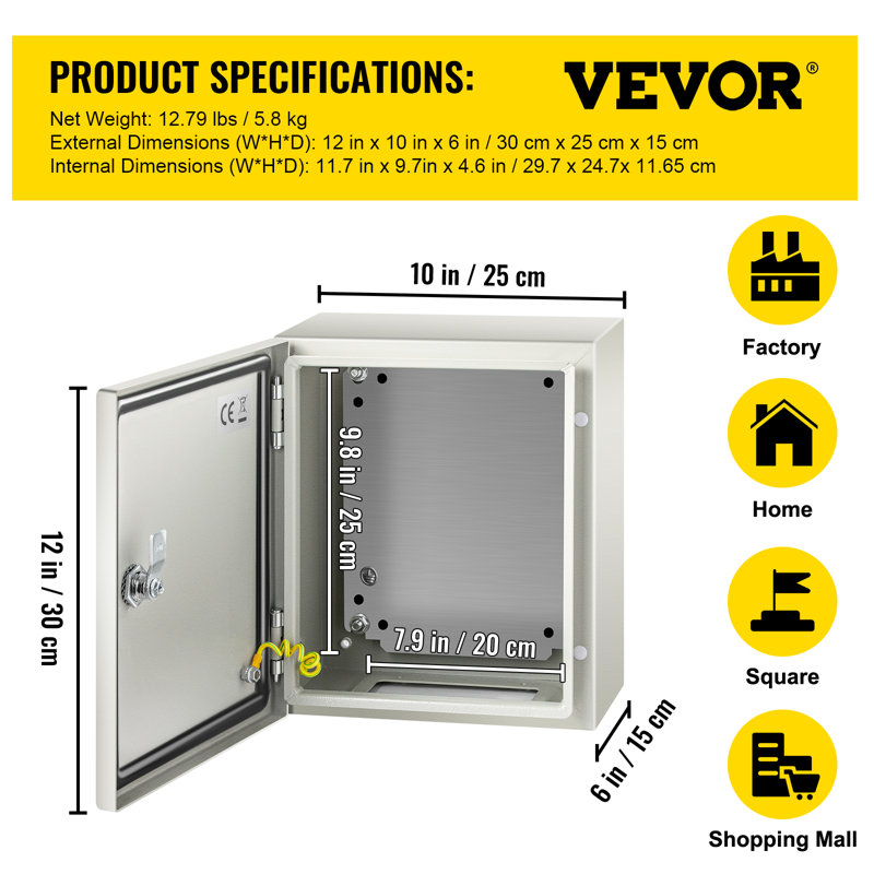 VEVOR Cable Organizer, 12" H x 10" W x 6" D, Gray