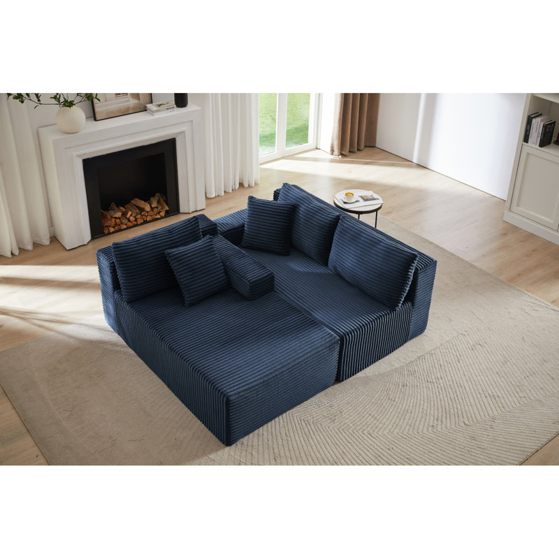 BLANCHE WHITE RIGHT ARM FACING SECTIONAL, Blue Faux Leather