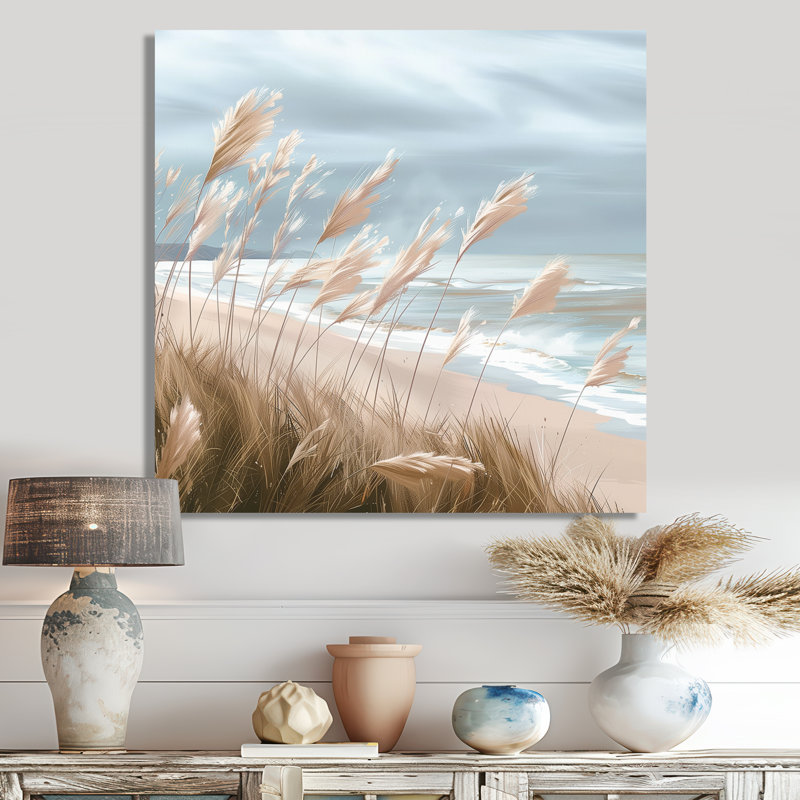 «Beach Scene With Tall Pampas Grass I», reproduction d'art sur la plage, Toile tendue, H 30 po x l 30 po x P 1 po