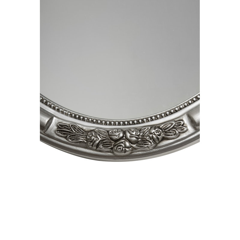 Oval Wood Framed Wall Mounted Accent Mirror, 57cm H x 47cm W x 5cm D, Silver