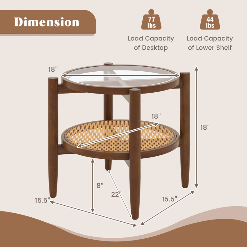 Table de bout ronde en verre trempé 2 pièces 2 pièces Bay Isle Home ™