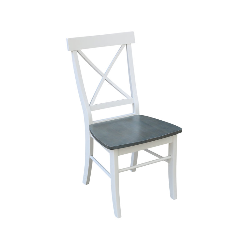 Bellmead Solid Wood Cross Back Side Chair, White/Heather Gray