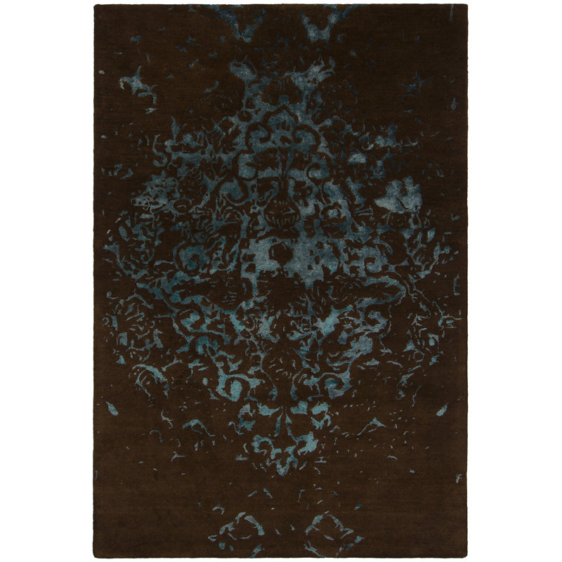 Tapis brun et bleu en laine touffeté à la main Donielle, Rectangulaire 9 pi x 13 pi