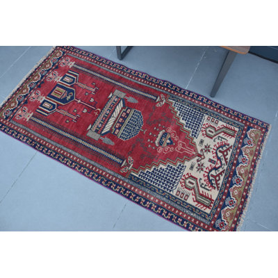 Tapis traditionnel traditionnel turc rouge avec motif mosquée unique pour une décoration intérieure élégante