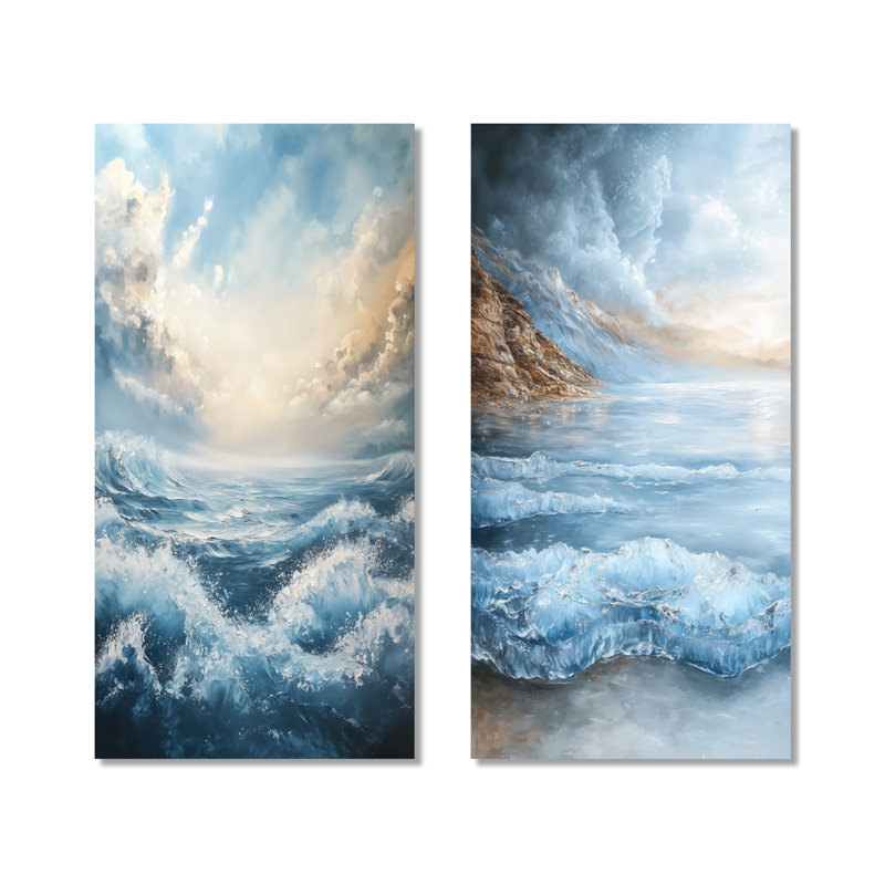 Parallel Beach of Abstract Coastal Landscape I - White Minimalist, impression murale 2 pièces, 40" H x 40" W
