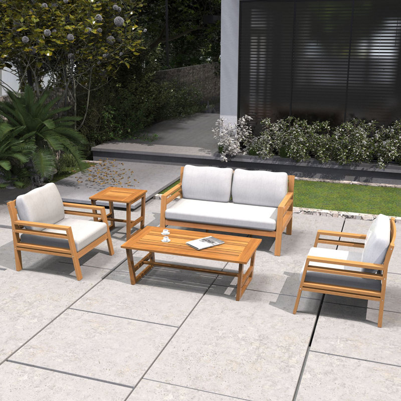 5-Piece Acacia Wood Modular Outdoor Sofa Set