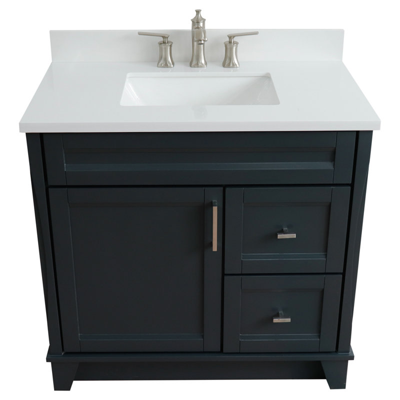 Ensemble de meuble-lavabo simple 37 po Tihomir, Gris foncé, Quartz blanc
