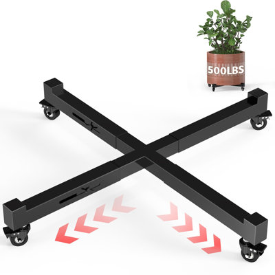 Chariot à plantes à roulettes, réglable de 35,5 cm à 53 cm, robuste et équipé de 4 roulettes pivotantes verrouillables, noir
