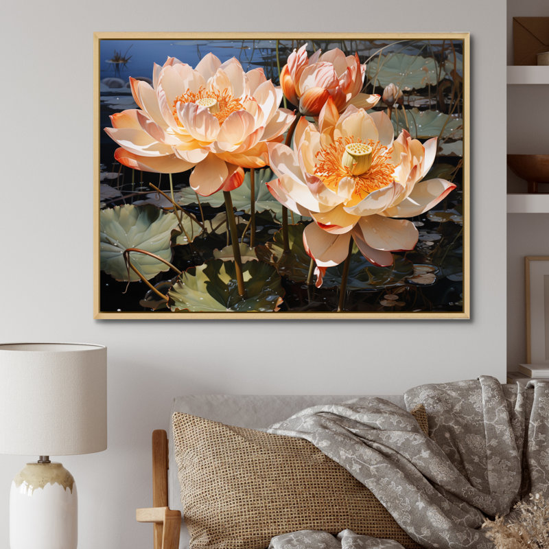 Coral Buddhist Art Lotus Serenity, reproduction d'art sur toile encadrée, H 34 po x l 44 po x P 1,5 po