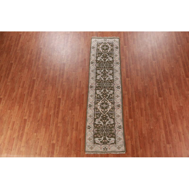 Tapis de couloir oriental vert Oushak 3 x 10