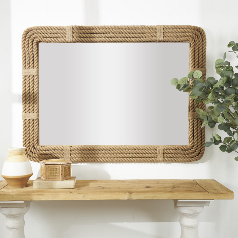 Miroir mural en corde de jute brun fait à la main