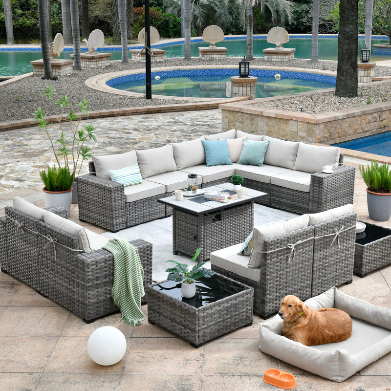 Baili 9 - Person Modular Patio Conversation Sets with Cushions, Beige