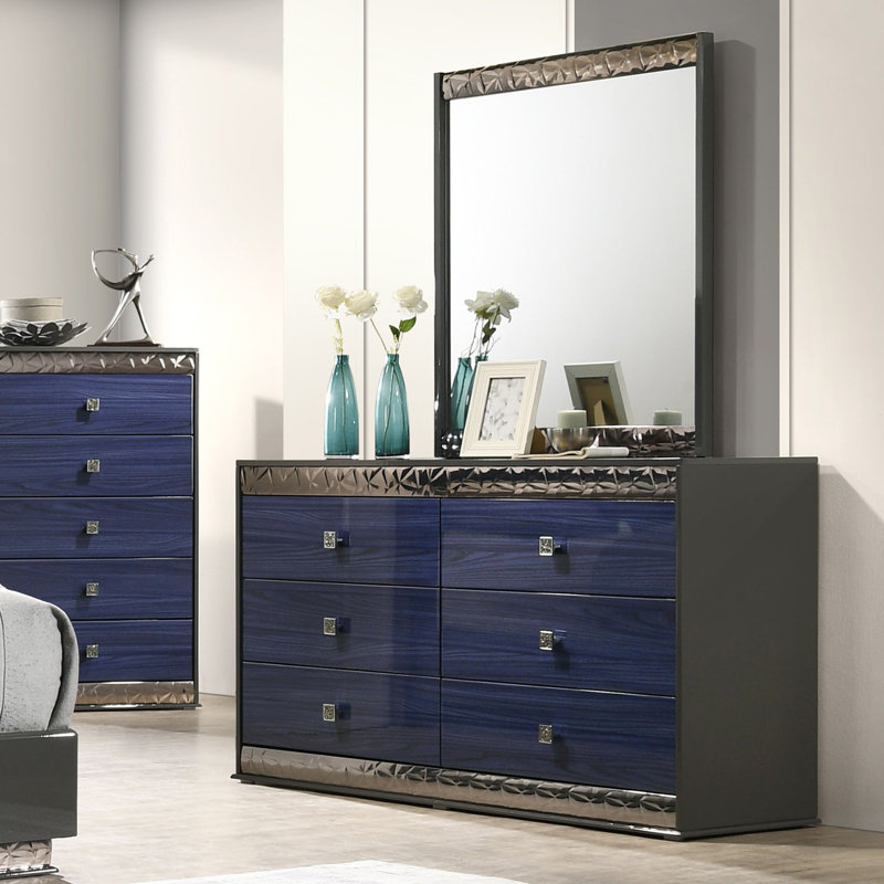 Commode 6 tiroirs avec miroir Zhannat