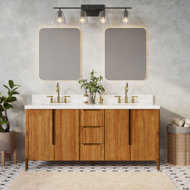 Sequoia 72-Inch Double Sink Mango Wood Bath Vanity with White Quartz Top