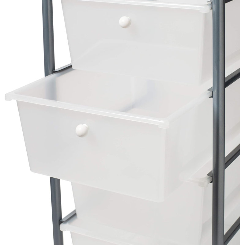 5-Drawer Rolling Storage Cart With Smooth Plastic Drawers And Locking Wheels For Home Office And Craft Organization
