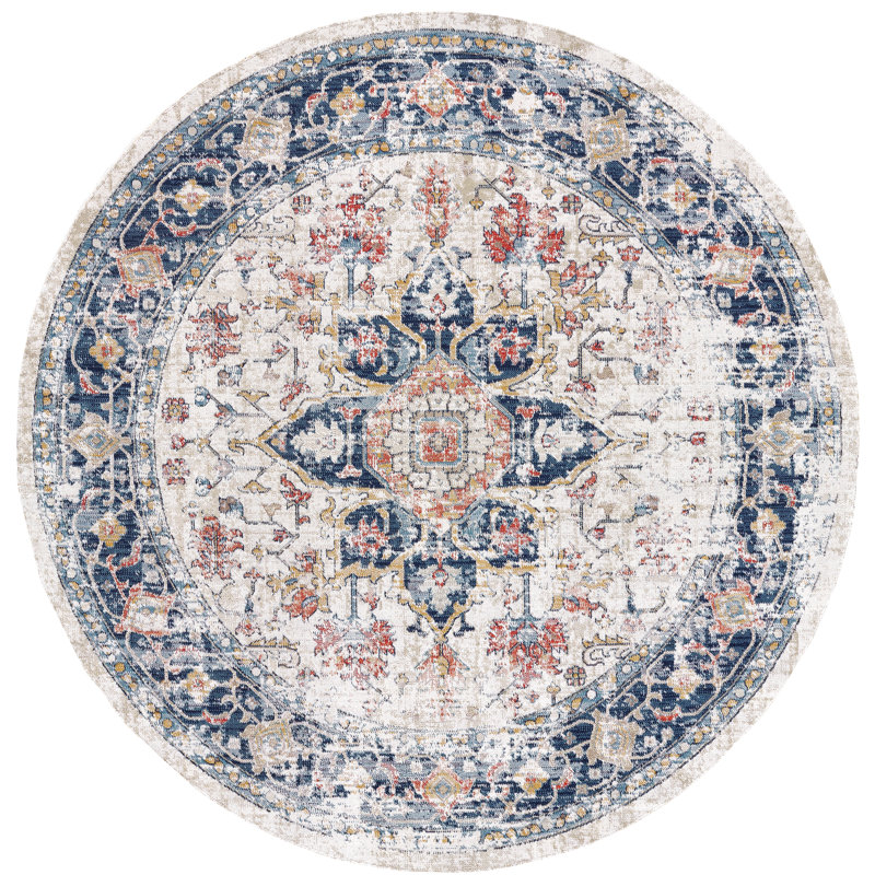 Tapis intérieur / extérieur en polyester tissé à la machine Diogo, Rond 5 pi 3 po
