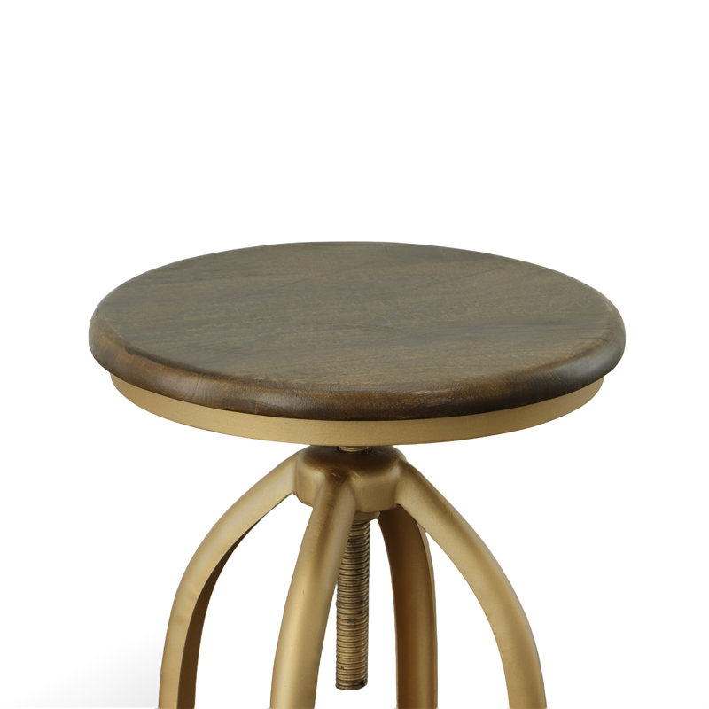 Tabouret de bar rotatif ajustable 15 po avec siège en bois massif Rustic Gold, Orme, Doré