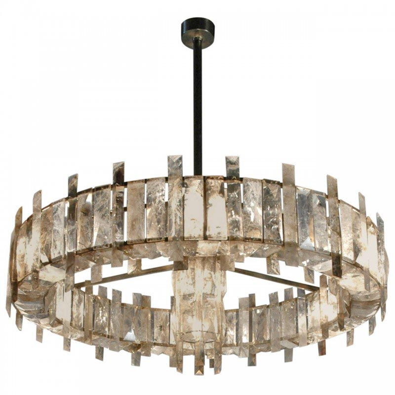 Light Lustre Saturne Round Crown Chandelier, Gold Leaf, Frosted, 14” Diameter x 14” Height