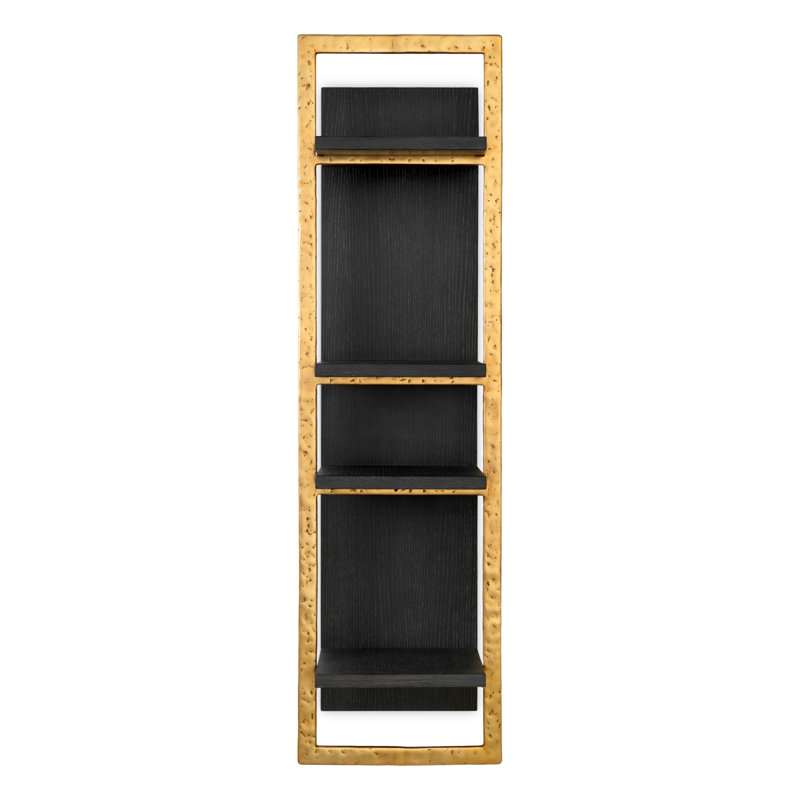 Wall Cabinet Belcanto Charcoal Gray Oak Veneer Brushed Brass Finish