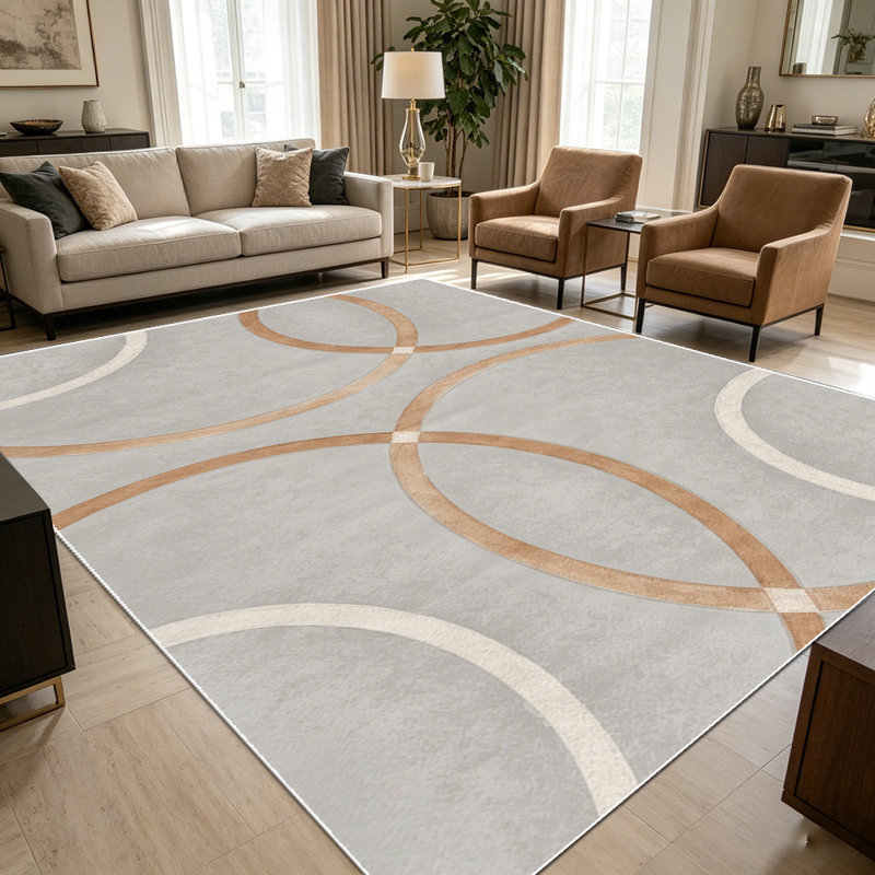 1PC Geometric Interlocking Circle Neutral Tone area rugs for Living Room, Soft and Comfortable, Suitable for all seasons, easy-to-maintain, machine washable Indoor floor mat, Under Table Farmhouse suitable for Dining Table, Coffee Table, Entryway,