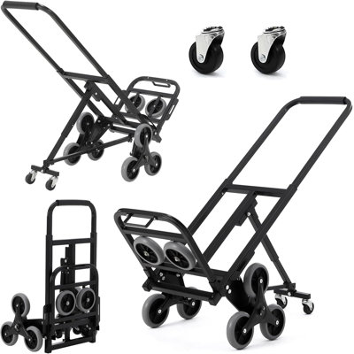 Chariot monte-escalier pliable 3 en 1, capacité de 150 kg, tout terrain, idéal pour le transport et le déplacement dans les entrepôts, les supermarchés et à domicile.