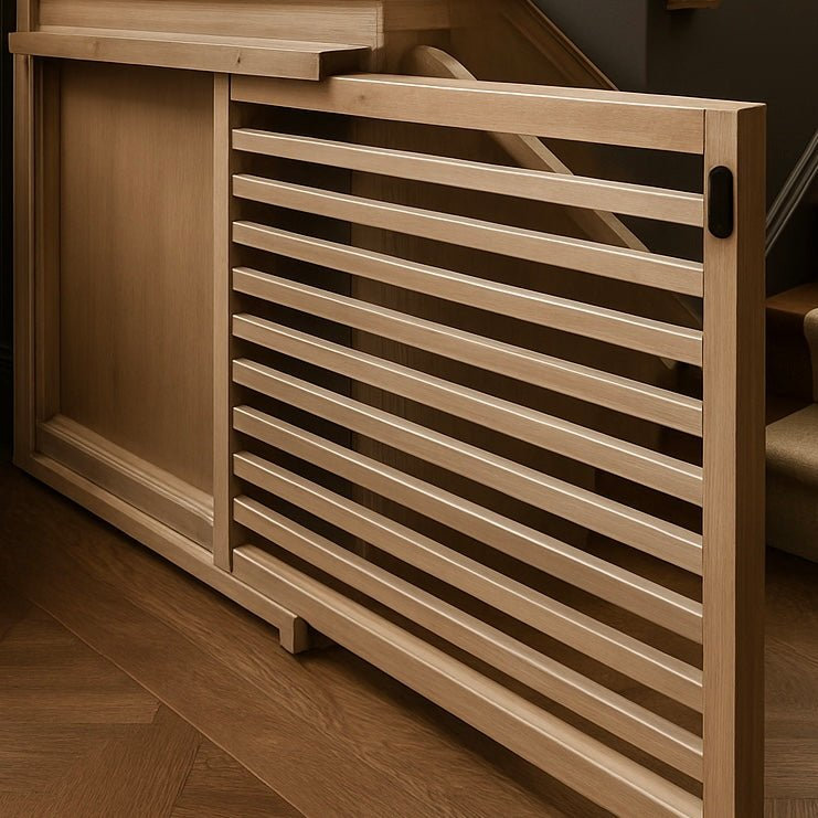 Barrière verticale coulissante pour animaux | Barrière de sécurité dissimulée en bois, 41-43 Width x 37-40 Height, Natural