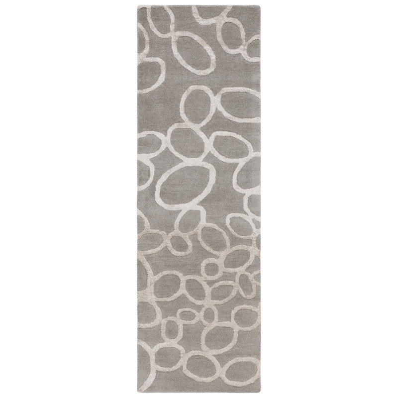 Claudian Hand Tufted Wool/Cotton/Viscose Geometric Rug in Grey, Runner 2'6" x 8'