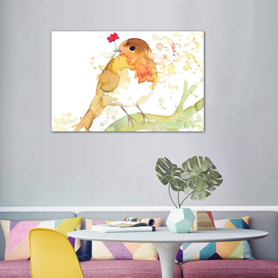 Robin avec coquelicot - reproduction d'art