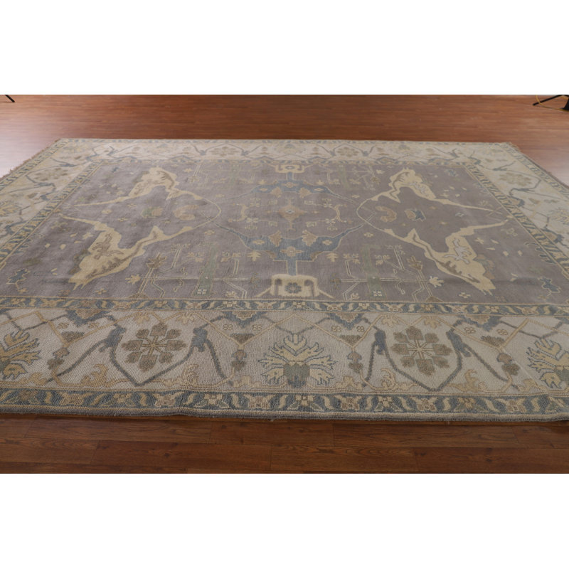 Grand tapis indien fait à la main gris Oushak 10 x 14