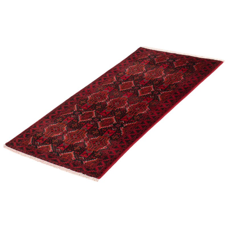 Tapis noir / rouge 3 pi 3 po x 6 pi One-of-a-Kind New Age