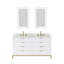 Bristol 60 In. Double Sink Carrara White Marble Countertop Bath Vanity In Pure White With Rectangular Mirrors (S)-1984858330