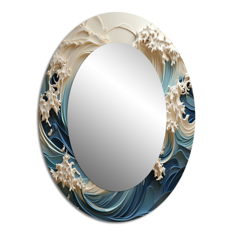 Miroir mural ovale blanc et bleu Papercut Style III, 40 po x 30 po