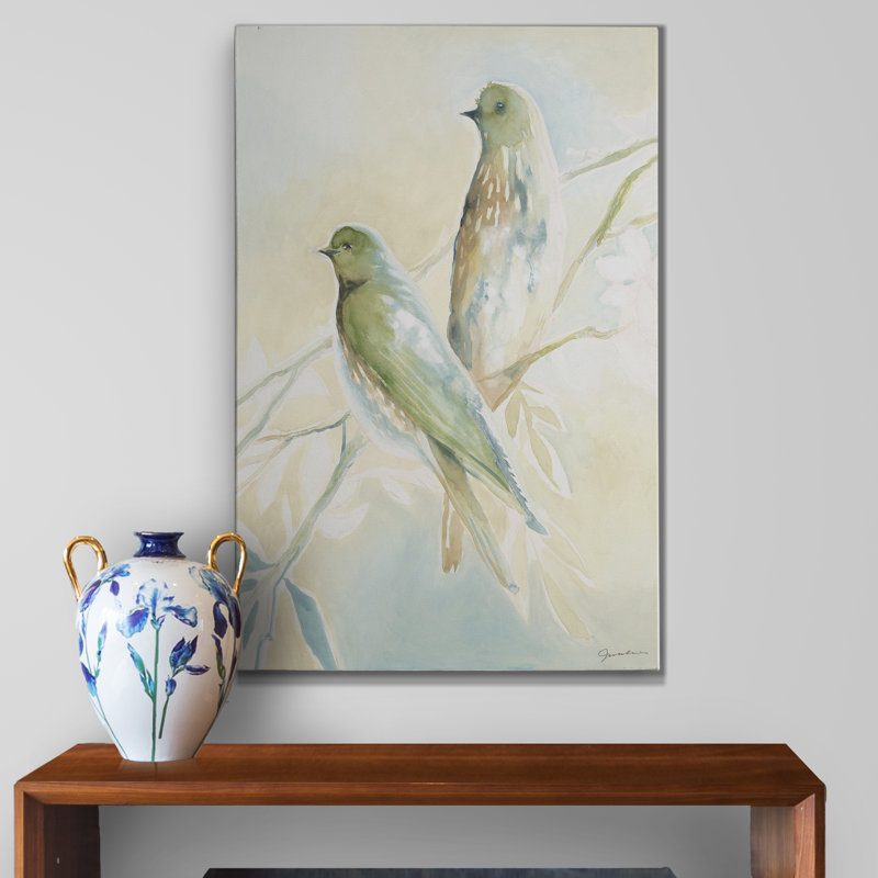 « love oiseaux », peinture sur toile tendue, H 18 po x l 12 po x P 1 po