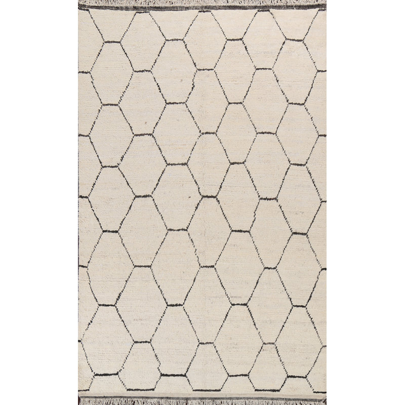 Moroccan One-of-a-Kind 6'1" X 10'2" Wool Area Rug in Ivory