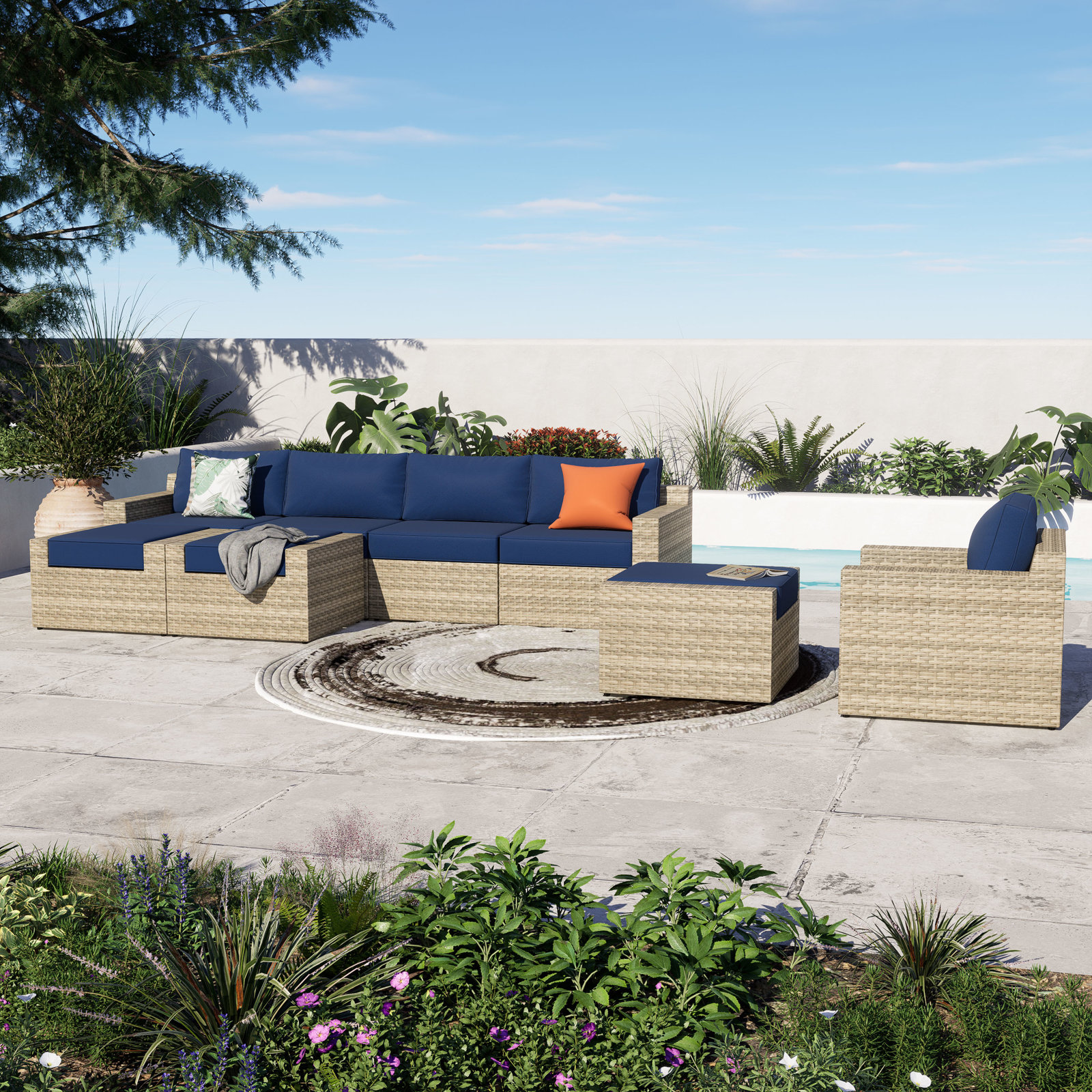 Eastford 121" Patio Sectional, Blue