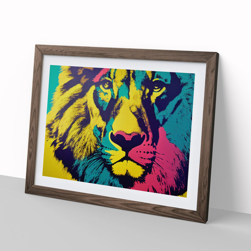 Lion Abstract - Single Picture Frame Painting, 34cm H x 46cm W x 2cm D, Walnut