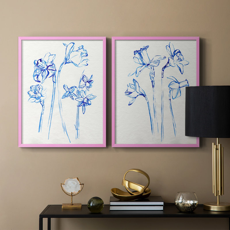 Inky Daffodils I - reproduction encadrée de qualité supérieure - prête à être accrochée - aucun clou requis - aucun clou requis