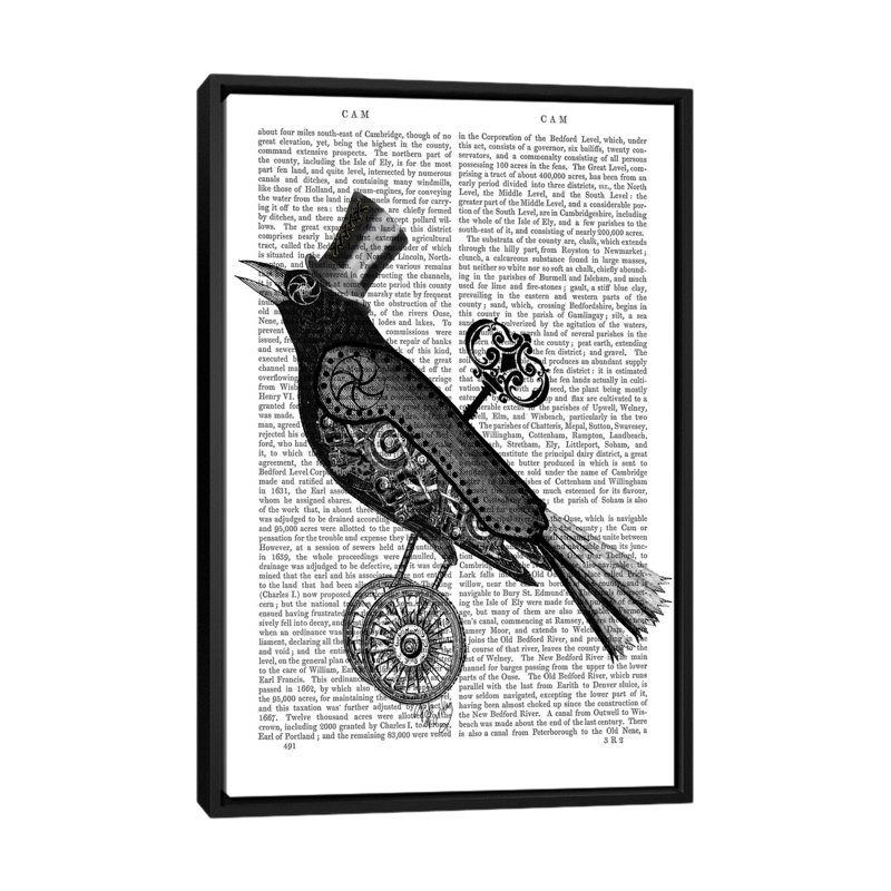 «Steampunk Crow», impression sur toile, H 26 po x l 18 po x P 1,5 po, Toile avec cadre noir, Pas de tapis