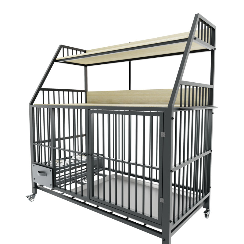 Et cage en fer pour animaux de compagnie - avec tiroirs, noir et beige, 34,43 po Profond, 23,49 de largeur, 50,65 de hauteur avec cadre pratique exquis, l, P, H