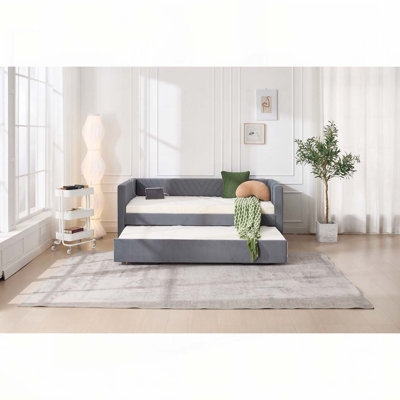 Upholstered Daybed with Trundle,USB Port ,Side Pockets