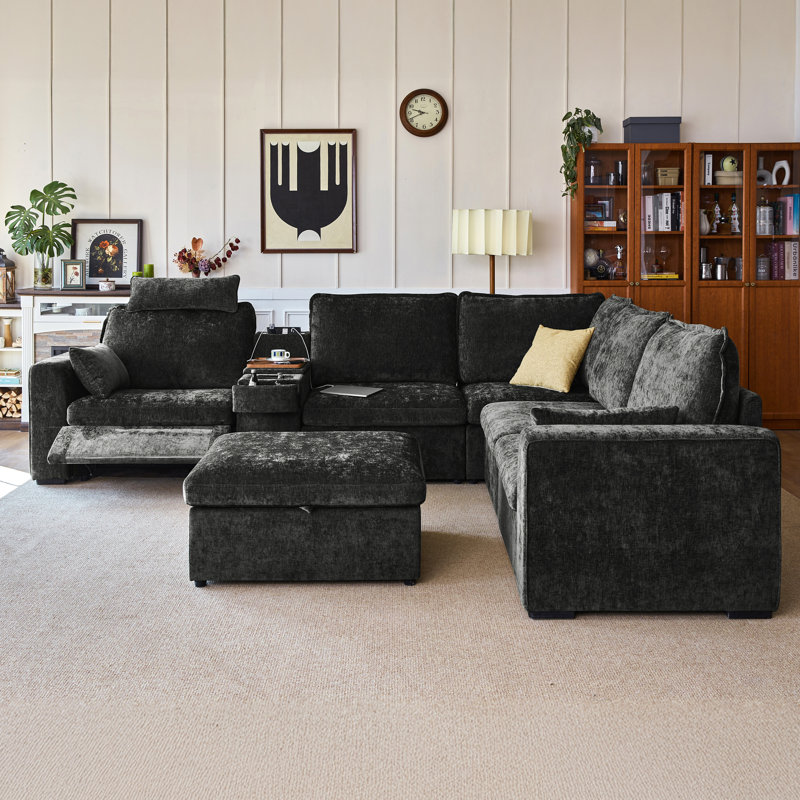 6-seater Oversized Modular Sofa Comfy Cloud Couch With Storage, Chenille Deep Convertible Sectional Sleeper Sofa Bed, Pet Friendly Covers Washable With Ottomans