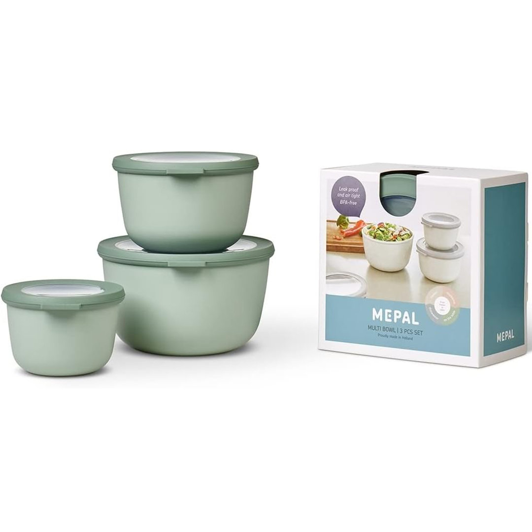 Mepal Cirqula Set of 3 Round Food Containers 500ml 1000ml 2000ml - Nordic
