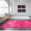 Tapis rose foncé en laine noué à la main de conception unique 2000 pi 5 pi 7 po x 9 pi 11 po Olka